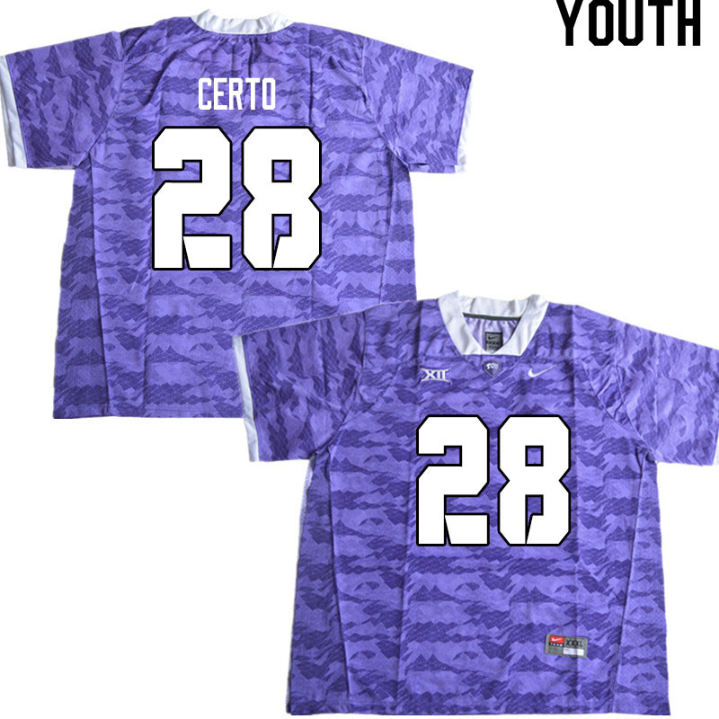 Youth #28 Derek Certo TCU Horned Frogs College Football Jerseys Sale-Limited Purple